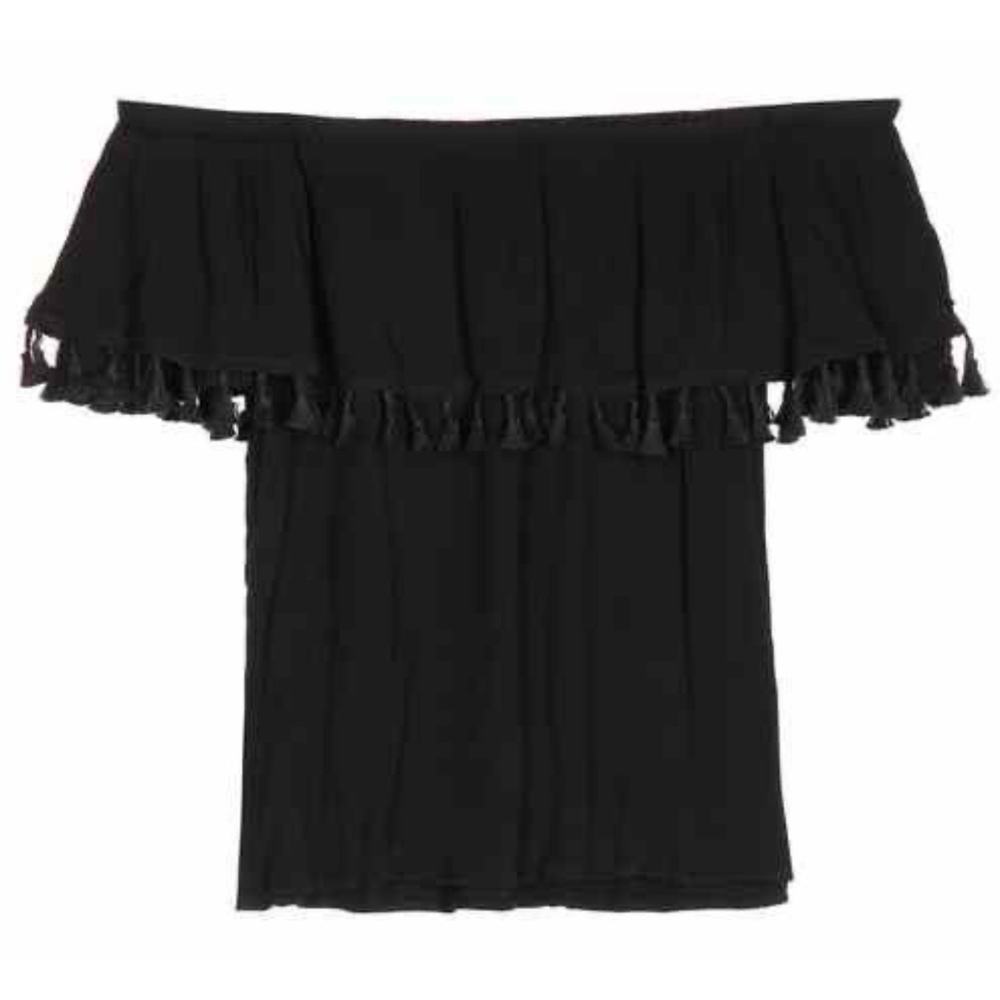 NWT Velvet Black Blouse‎ Teasels Off-Shoulder Bohemian Crop Size Medium